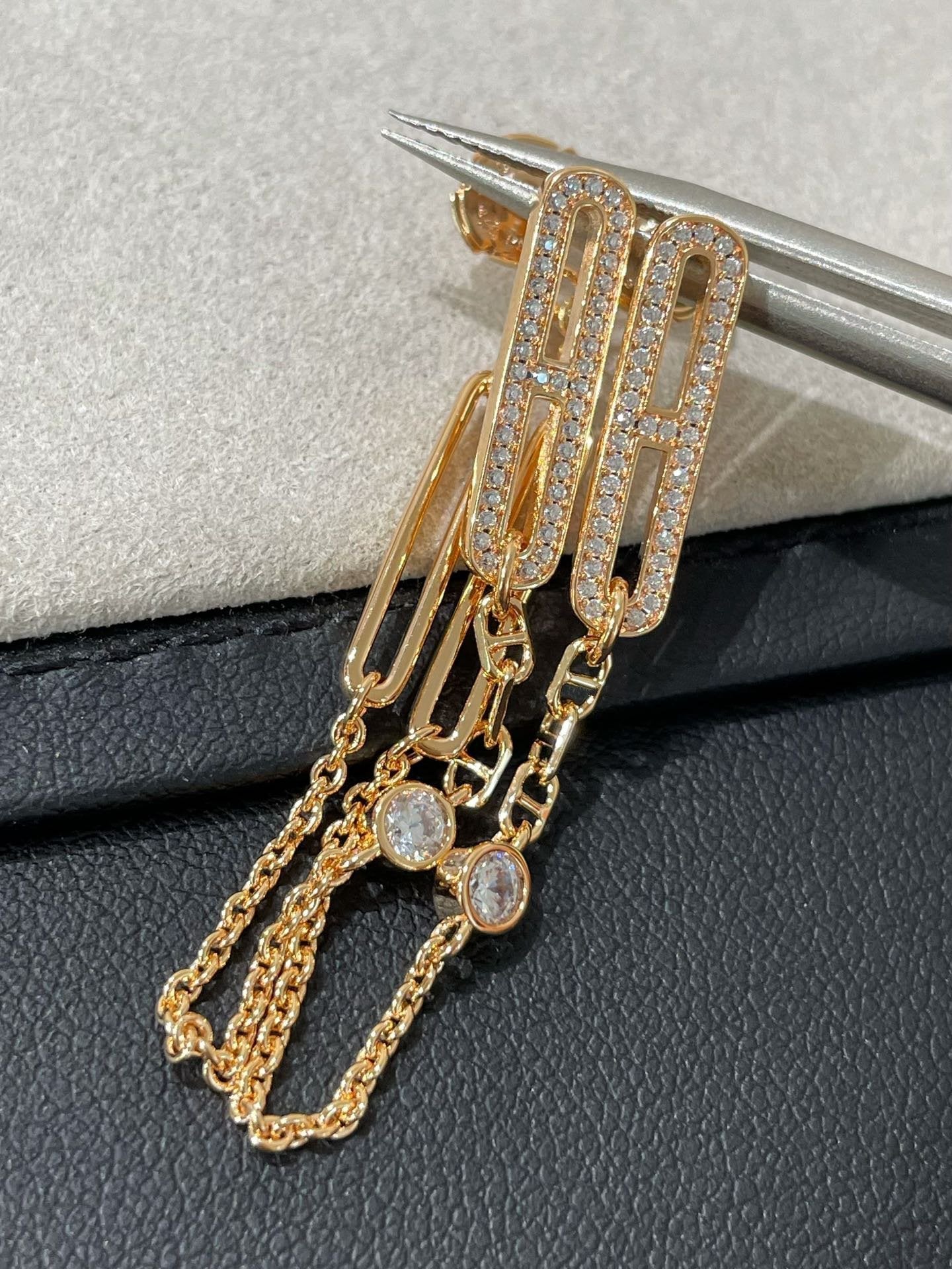 [✨Rose💎] BOUCLES D'OREILLES PENDANTES DIAMANT CHAINE CHAOS
