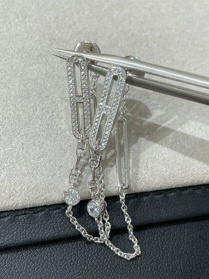 [✨Rose💎] BOUCLES D'OREILLES PENDANTES DIAMANT CHAINE CHAOS