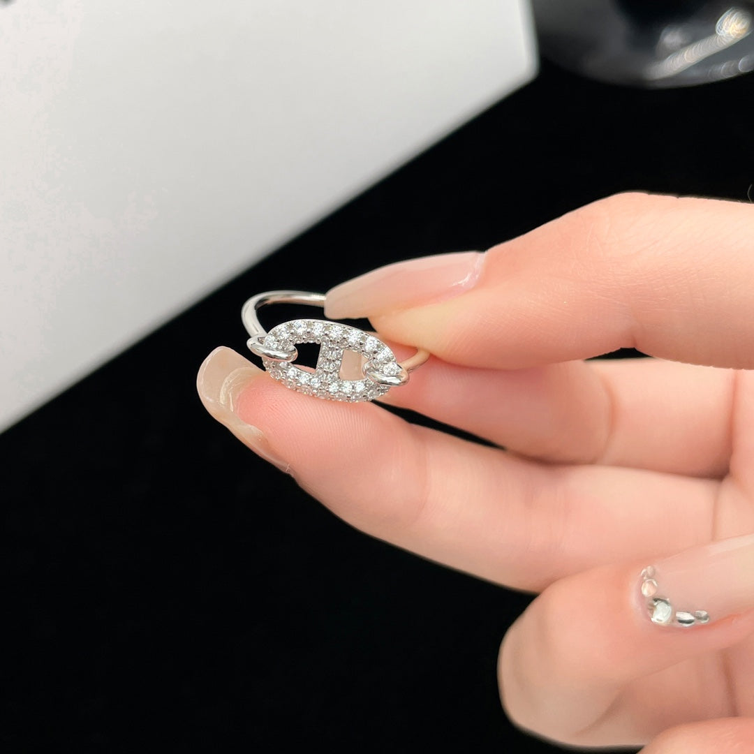 [✨Rose💎]BAGUE RONDE PETITE EN ARGENT ET DIAMANT