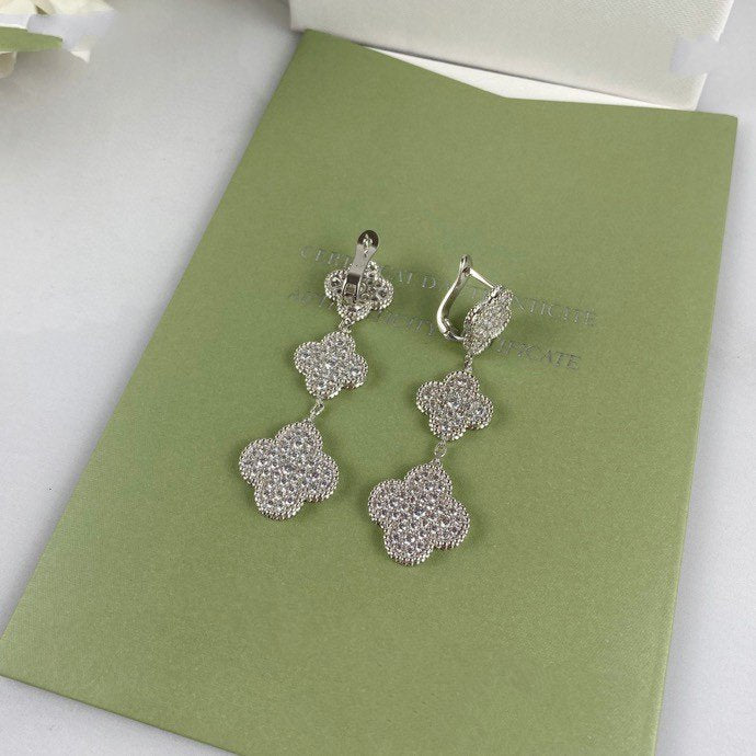 [✨Rose💎]Boucles d'oreilles pendantes en argent et diamants à 3 motifs en forme de trèfle