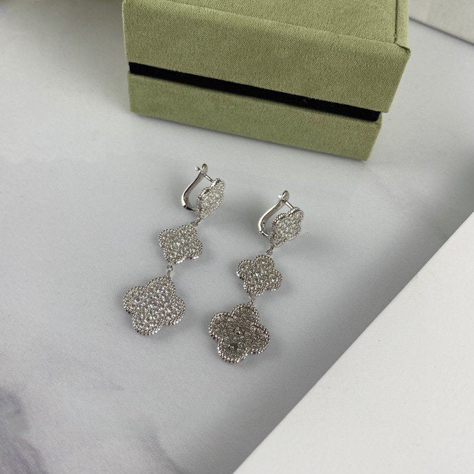 [✨Rose💎]Boucles d'oreilles pendantes en argent et diamants à 3 motifs en forme de trèfle