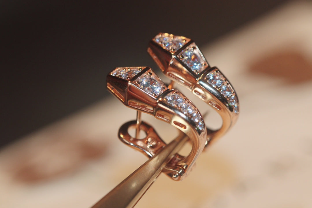 [✨Rose💎]BOUCLES D'OREILLES SERPENT OR ROSE DIAMANT