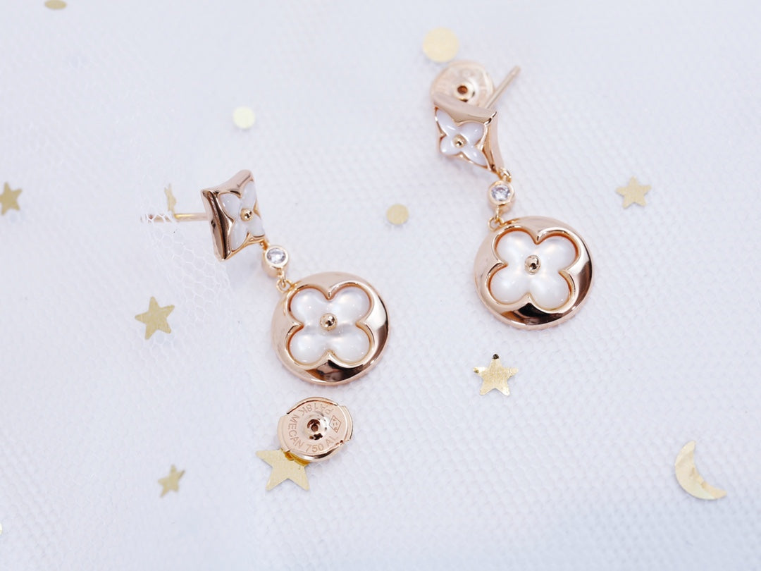 [✨Rose💎]Boucles d'oreilles pendantes en or rose avec étoile et soleil