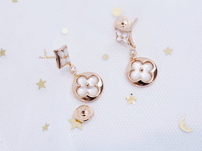 [✨Rose💎]Boucles d'oreilles pendantes en or rose avec étoile et soleil