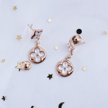 [✨Rose💎]Boucles d'oreilles pendantes en or rose avec étoile et soleil