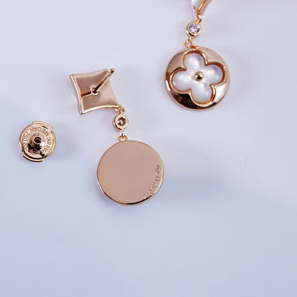 [✨Rose💎]Boucles d'oreilles pendantes en or rose avec étoile et soleil