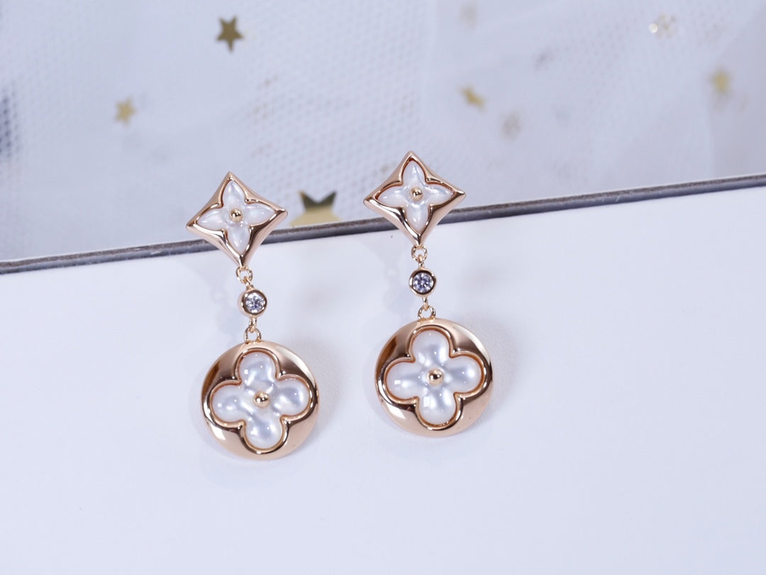 [✨Rose💎]Boucles d'oreilles pendantes en or rose avec étoile et soleil
