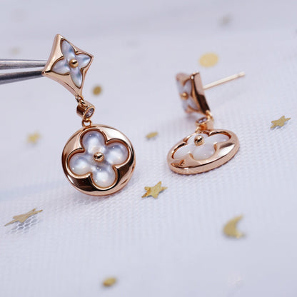 [✨Rose💎]Boucles d'oreilles pendantes en or rose avec étoile et soleil