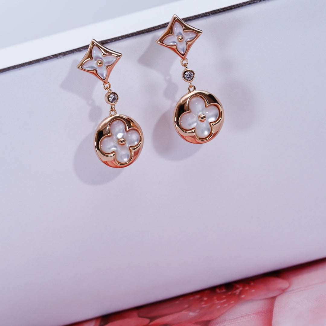[✨Rose💎]Boucles d'oreilles pendantes en or rose avec étoile et soleil