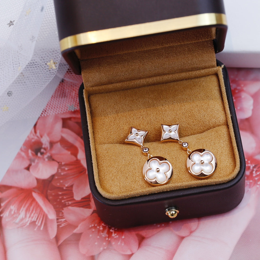 [✨Rose💎]Boucles d'oreilles pendantes en or rose avec étoile et soleil