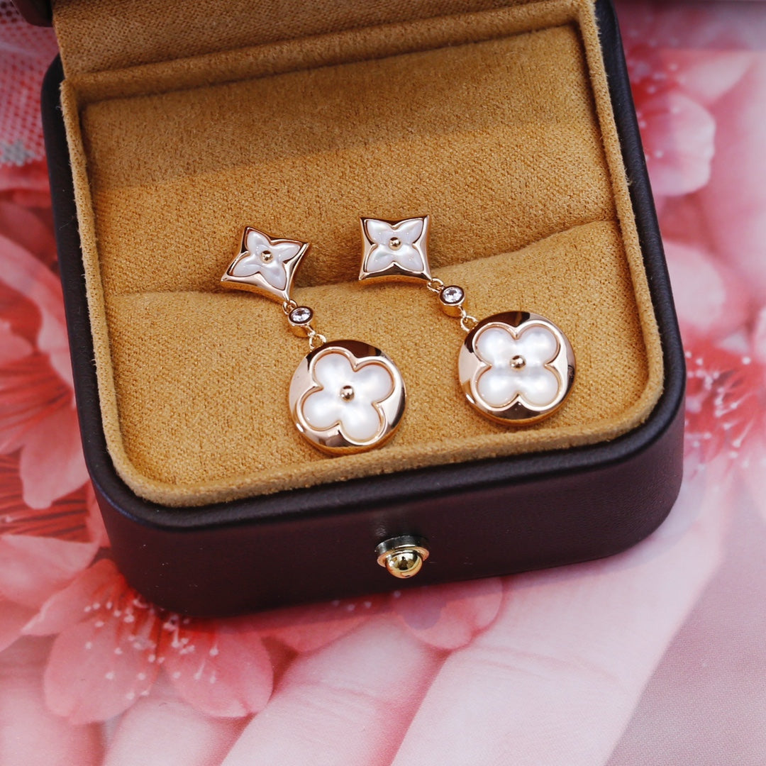 [✨Rose💎]Boucles d'oreilles pendantes en or rose avec étoile et soleil