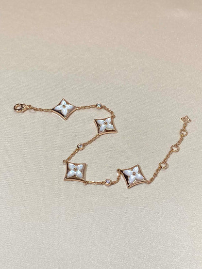[✨Rose💎]BRACELET EN OR ROSE ET DIAMANT À 4 MOTIFS ÉTOILE