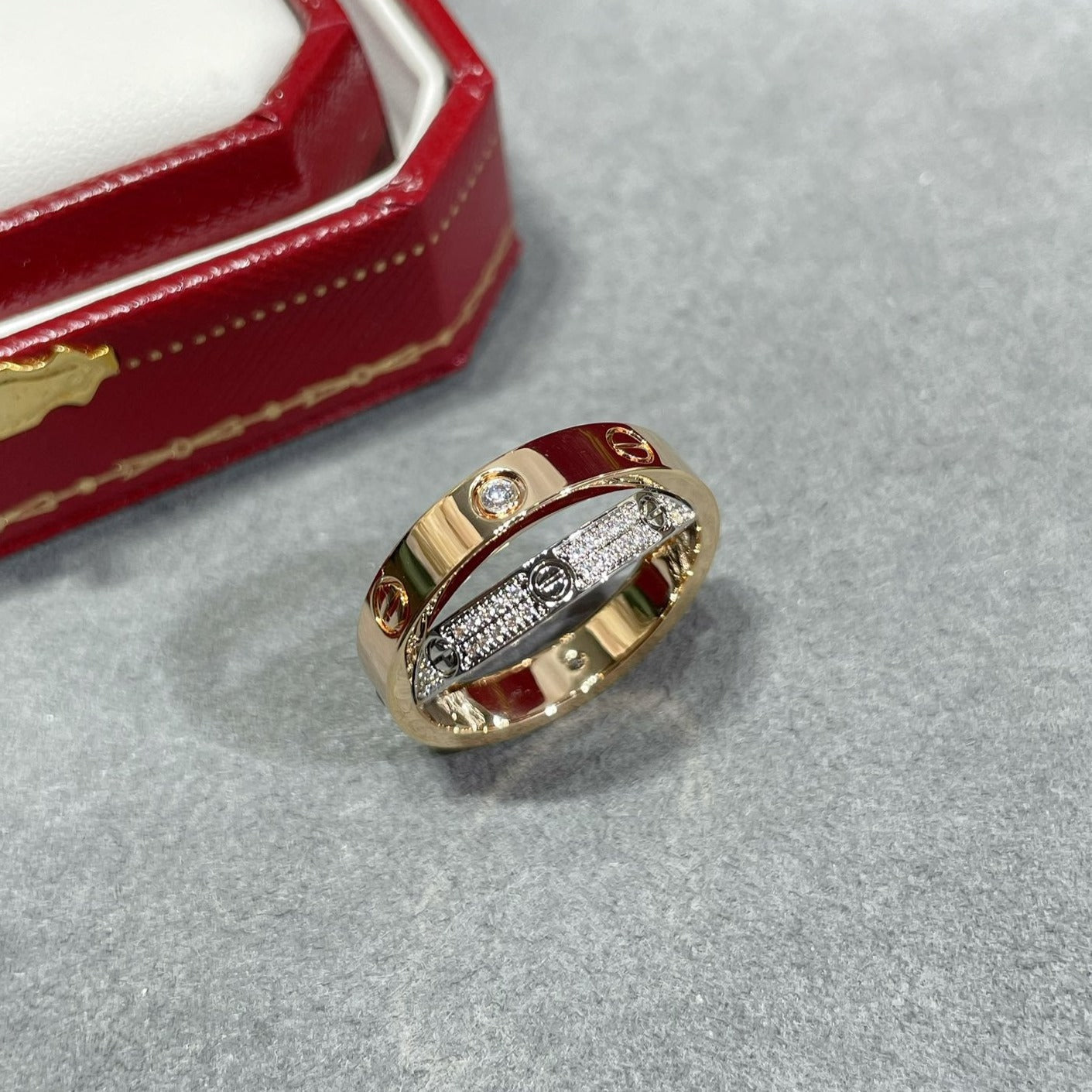[✨Rose💎] BAGUE DOUBLE AMOUR OR ROSE ARGENT DIAMANT