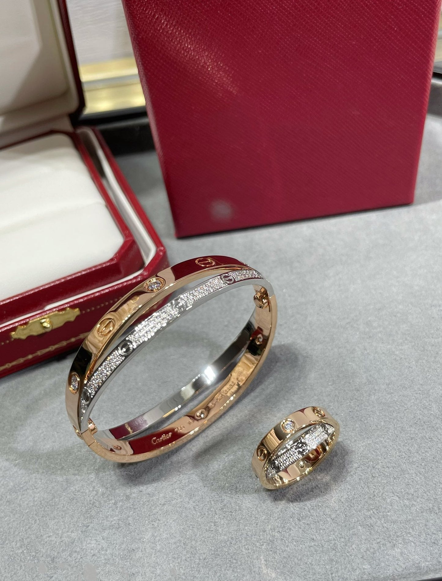 [✨Rose💎] BAGUE DOUBLE AMOUR OR ROSE ARGENT DIAMANT