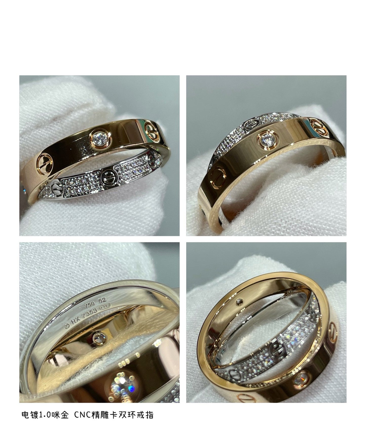 [✨Rose💎] BAGUE DOUBLE AMOUR OR ROSE ARGENT DIAMANT