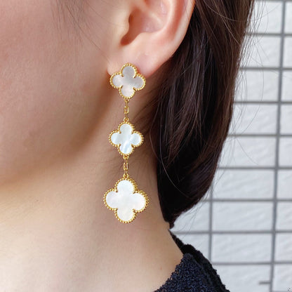 [✨Rose💎]Boucles d'oreilles en or à 3 motifs en forme de nacre 