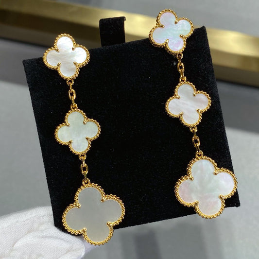 [✨Rose💎]CLOVER MOP 3 MOTIFS GOLD EARRINGS