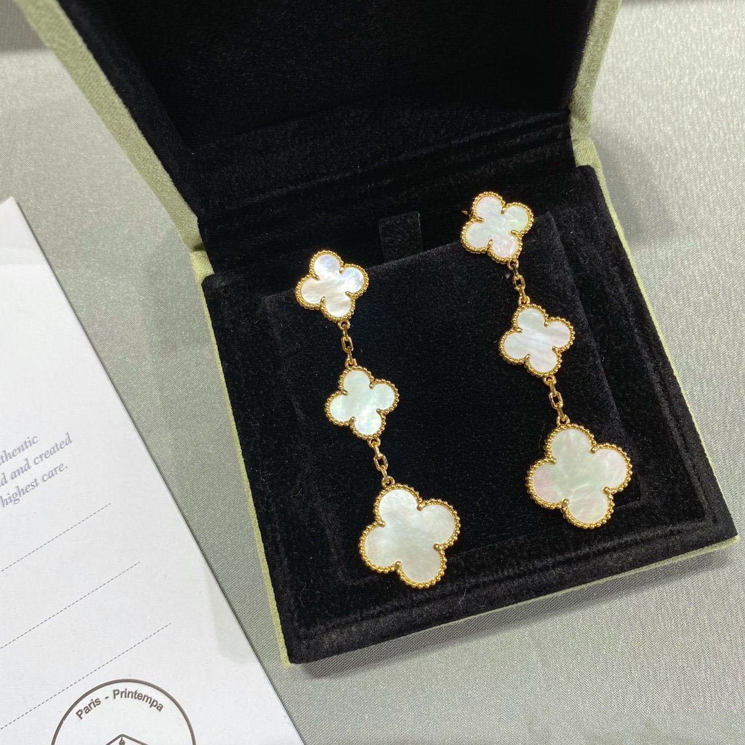 [✨Rose💎]Boucles d'oreilles en or à 3 motifs en forme de nacre 