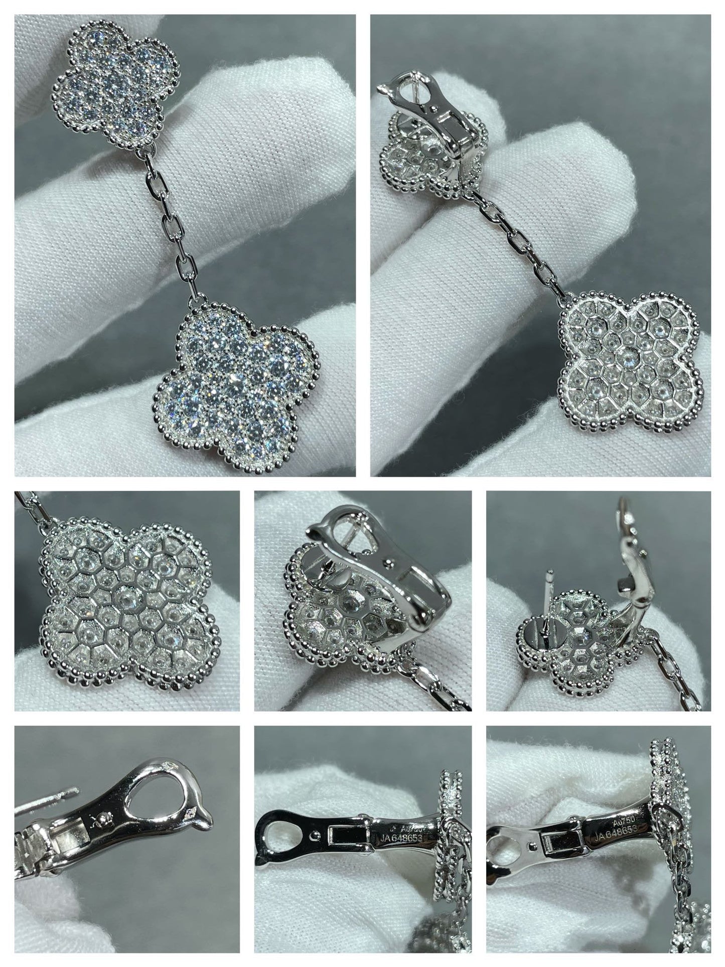 [✨Rose💎] BOUCLES D'OREILLES EN ARGENT PAVÉ DE DIAMANTS À 2 MOTIFS CLOVER