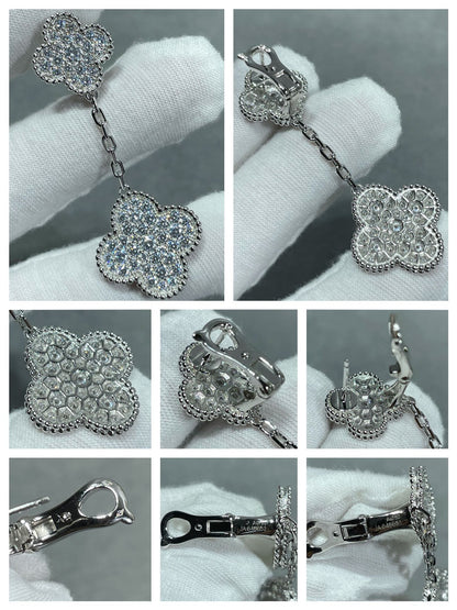 [✨Rose💎] BOUCLES D'OREILLES EN ARGENT PAVÉ DE DIAMANTS À 2 MOTIFS CLOVER