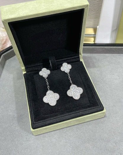 [✨Rose💎] BOUCLES D'OREILLES EN ARGENT PAVÉ DE DIAMANTS À 2 MOTIFS CLOVER