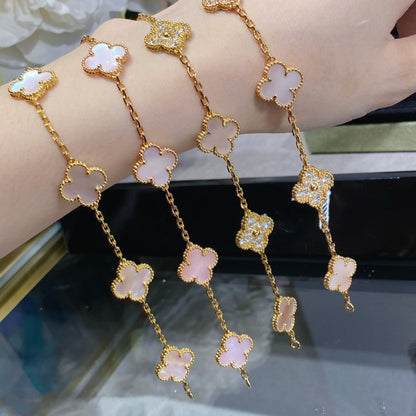 [✨Rose💎]BRACELET EN OR ROSE AVEC 5 MOTIF DE TRÈFLE ET DIAMANT