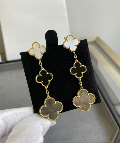 [✨Rose💎] BOUCLES D'OREILLES EN OR ROSE À 3 MOTIFS EN NACRE ONYX FONCÉ