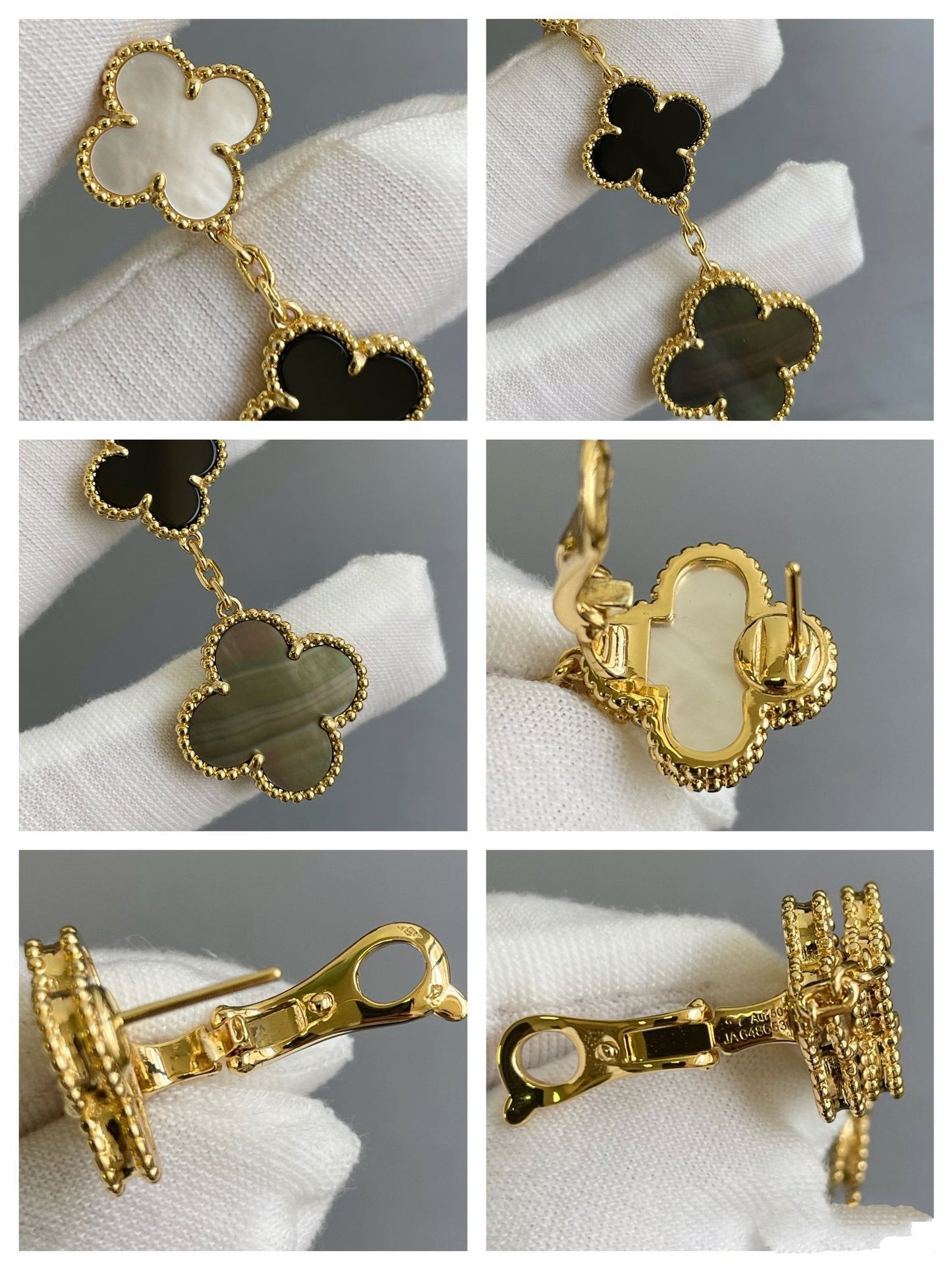 [✨Rose💎] BOUCLES D'OREILLES EN OR ROSE À 3 MOTIFS EN NACRE ONYX FONCÉ