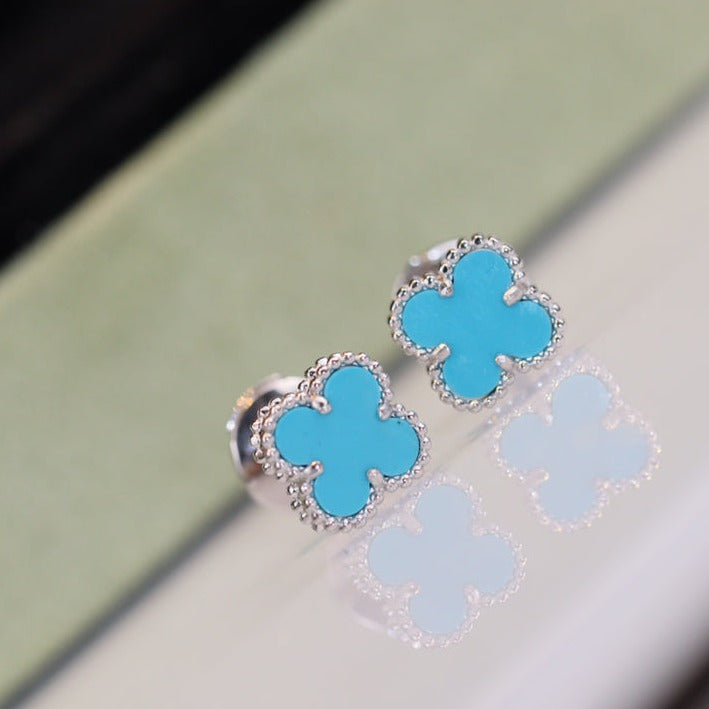 [✨Rose💎]Boucles d'oreilles Clover Mini Turquoise Argent