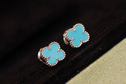 [✨Rose💎]Boucles d'oreilles Clover Mini Turquoise Argent