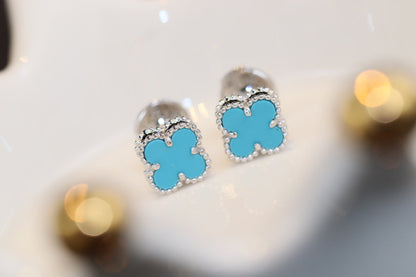 [✨Rose💎]Boucles d'oreilles Clover Mini Turquoise Argent