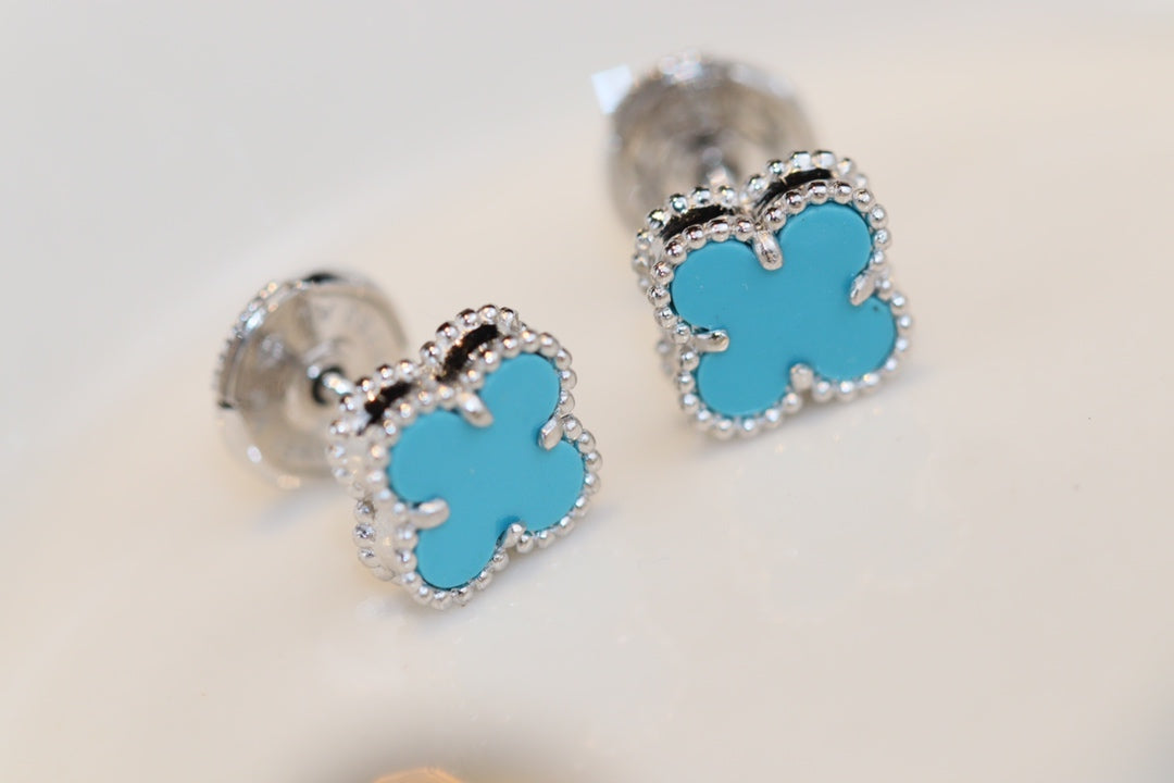 [✨Rose💎]Boucles d'oreilles Clover Mini Turquoise Argent