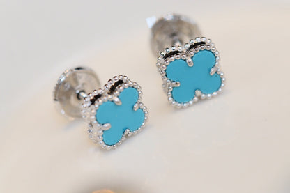 [✨Rose💎]Boucles d'oreilles Clover Mini Turquoise Argent