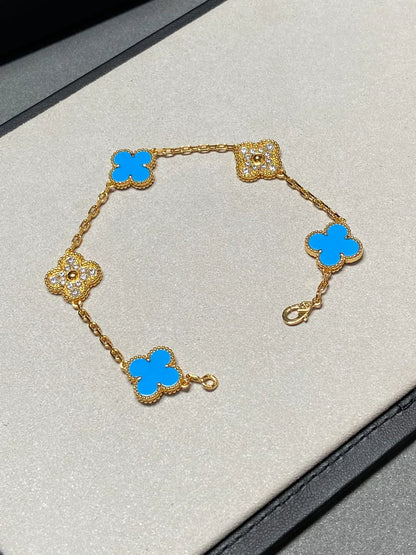 [✨Rose💎] CLOVER 5 MOTIF BLUE AGATE BRACELET COLLECTION