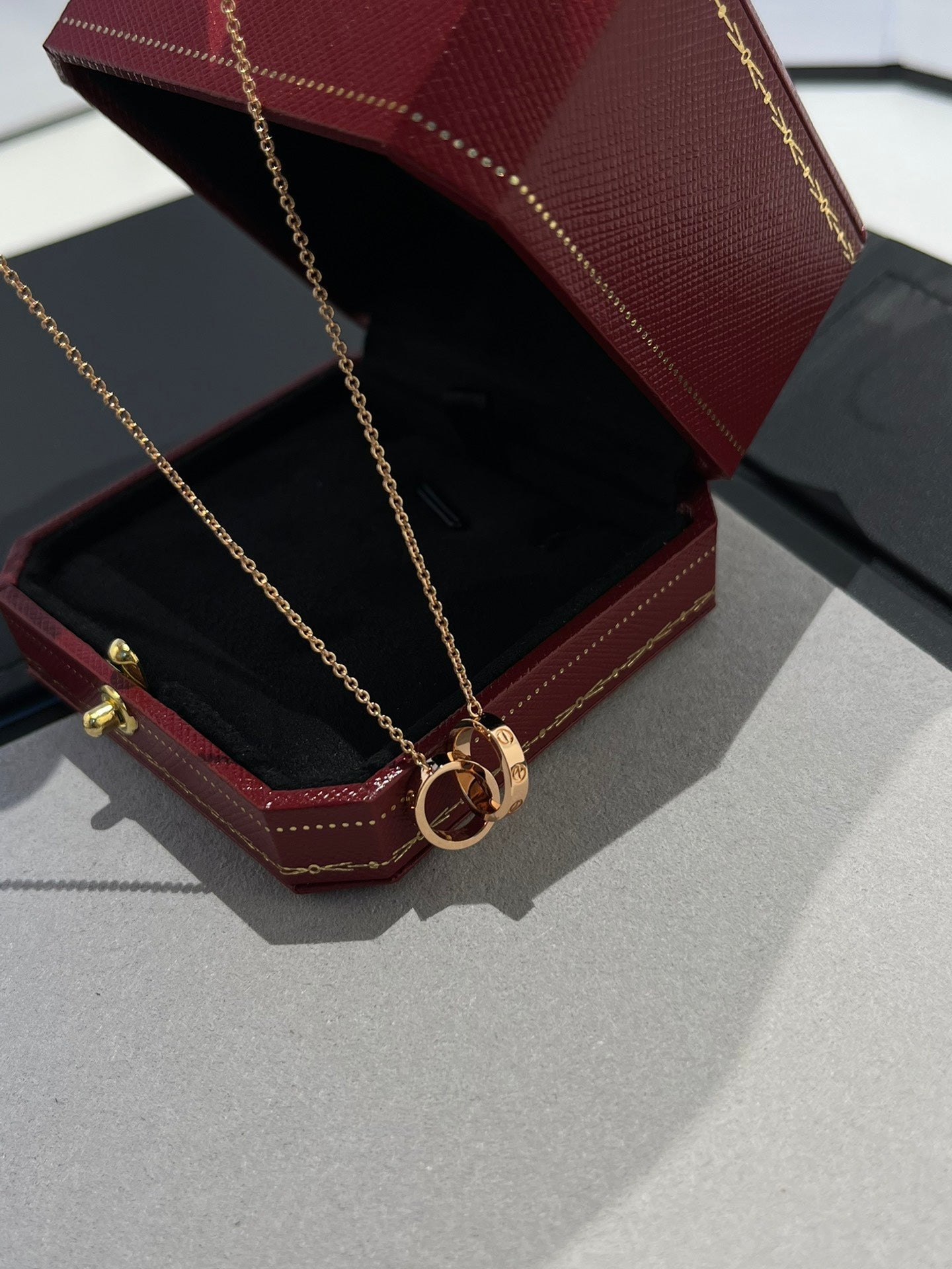 [✨Rose💎] COLLIER D'AMOUR DOUBLE ANNEAU OR ROSE 