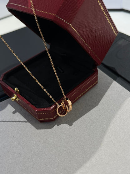 [✨Rose💎] COLLIER D'AMOUR DOUBLE ANNEAU OR ROSE 
