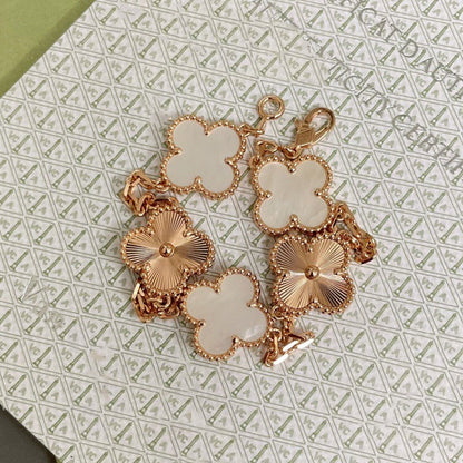 [✨Rose💎]BRACELET TRÈFLE 5 MOTIFS NACRE BLANCHE OR ROSE