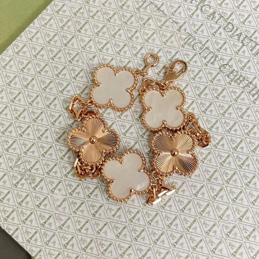 [✨Rose💎]CLOVER WHITE PEARL MOP 5 MOTIF BRACELET COLLECTION