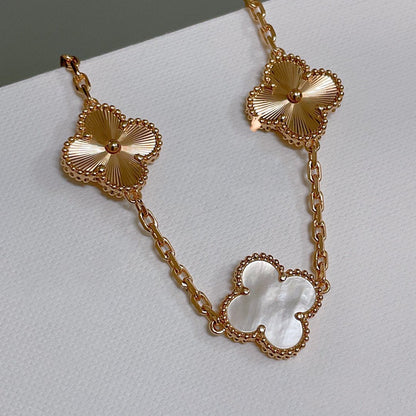 [✨Rose💎]BRACELET TRÈFLE 5 MOTIFS NACRE BLANCHE OR ROSE
