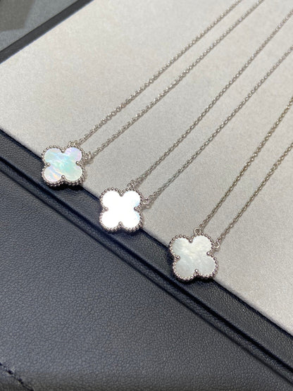 [✨Rose💎] COLLIER CLOVER MOYEN ARGENT BLANC MOP 