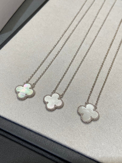 [✨Rose💎] COLLIER CLOVER MOYEN ARGENT BLANC MOP 