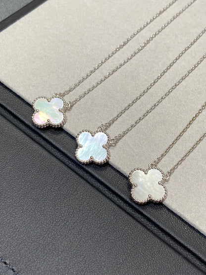 [✨Rose💎] COLLIER CLOVER MOYEN ARGENT BLANC MOP 