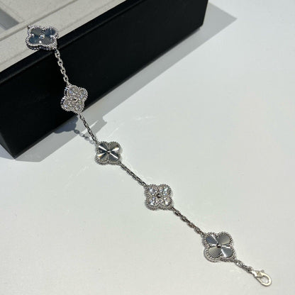 [✨Rose💎]BRACELET ARGENT DIAMANT À 5 MOTIFS TRÈFLE