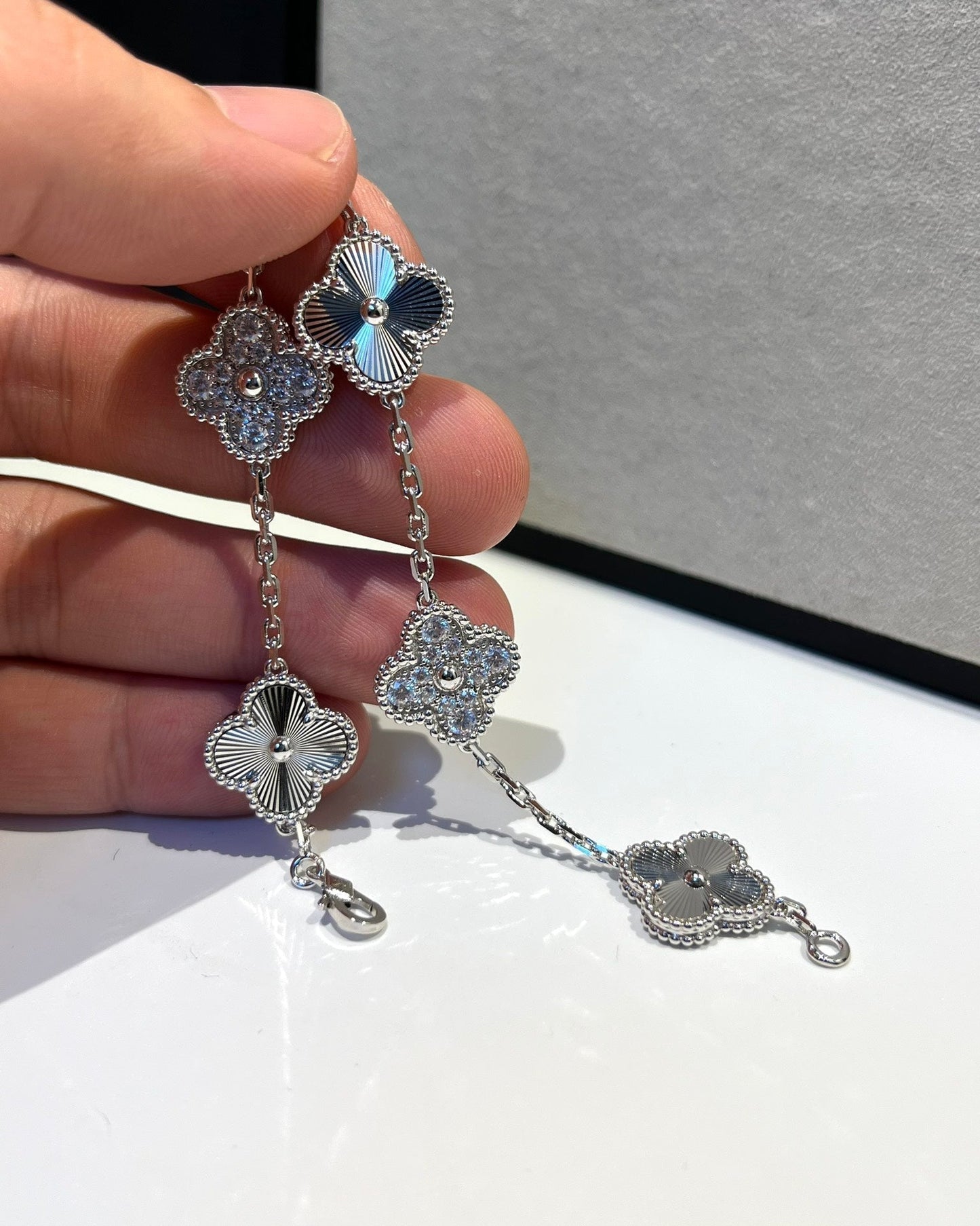 [✨Rose💎]BRACELET ARGENT DIAMANT À 5 MOTIFS TRÈFLE