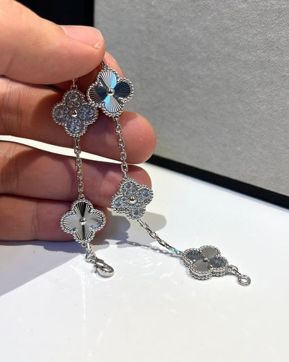 [✨Rose💎]BRACELET ARGENT DIAMANT À 5 MOTIFS TRÈFLE