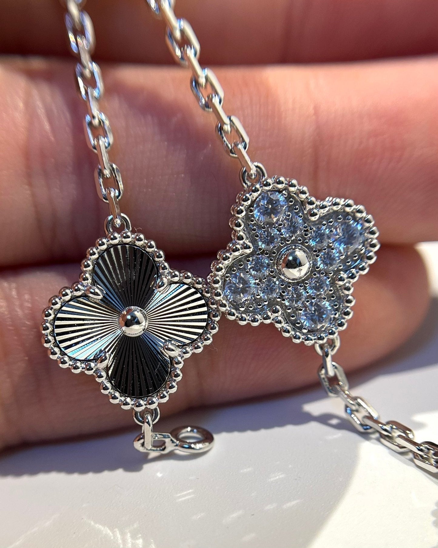 [✨Rose💎]BRACELET ARGENT DIAMANT À 5 MOTIFS TRÈFLE