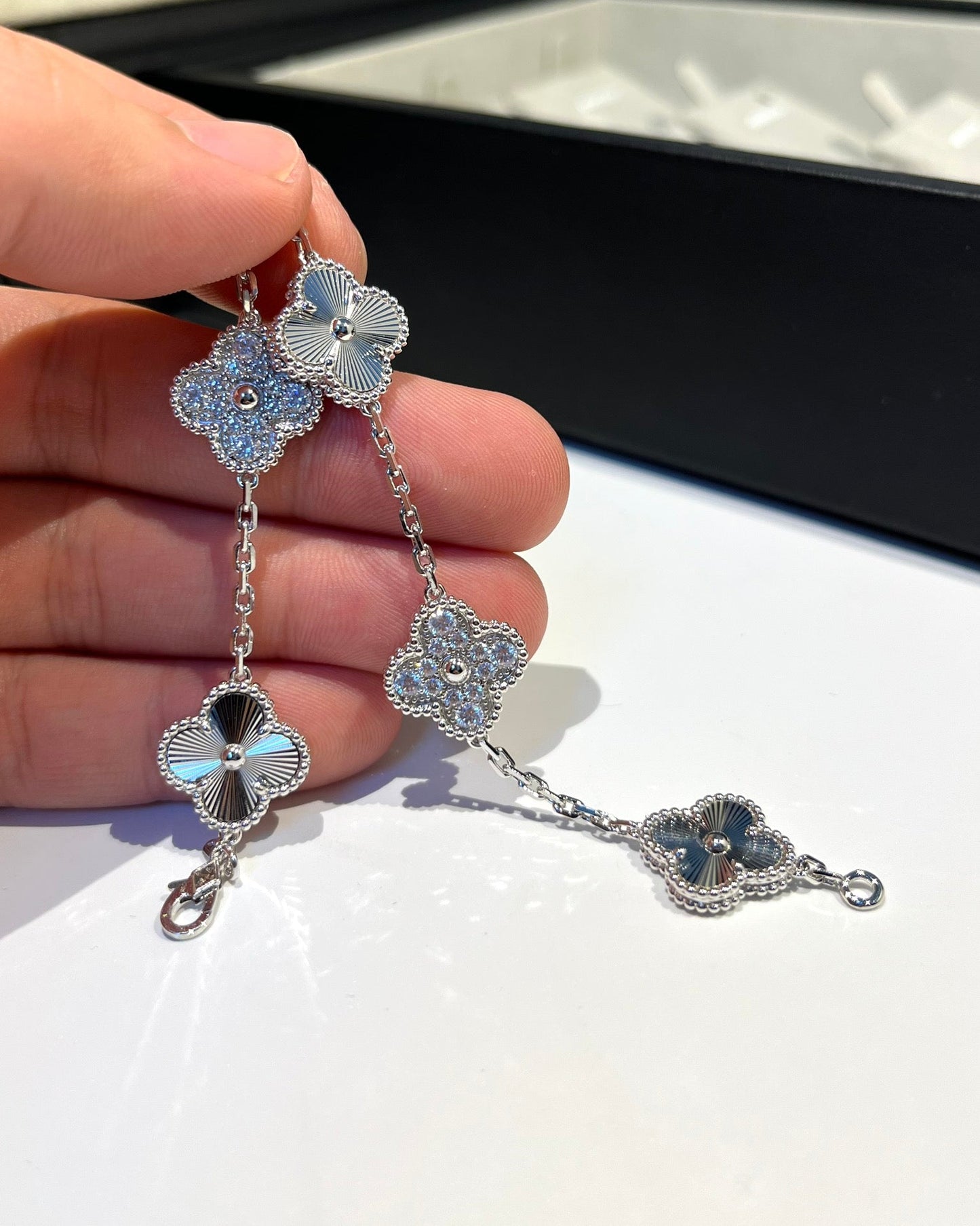 [✨Rose💎]BRACELET ARGENT DIAMANT À 5 MOTIFS TRÈFLE