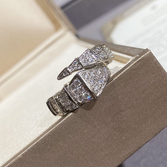 [✨Rose💎]SERPENTI LARGE RING SILVER DIAMOND PAVED