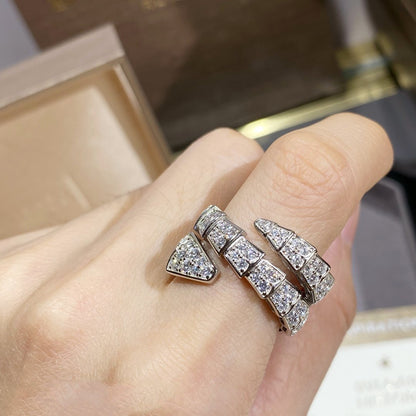 [✨Rose💎]BAGUE DOUBLE SERPENTI ARGENT PAVÉ DIAMANTS