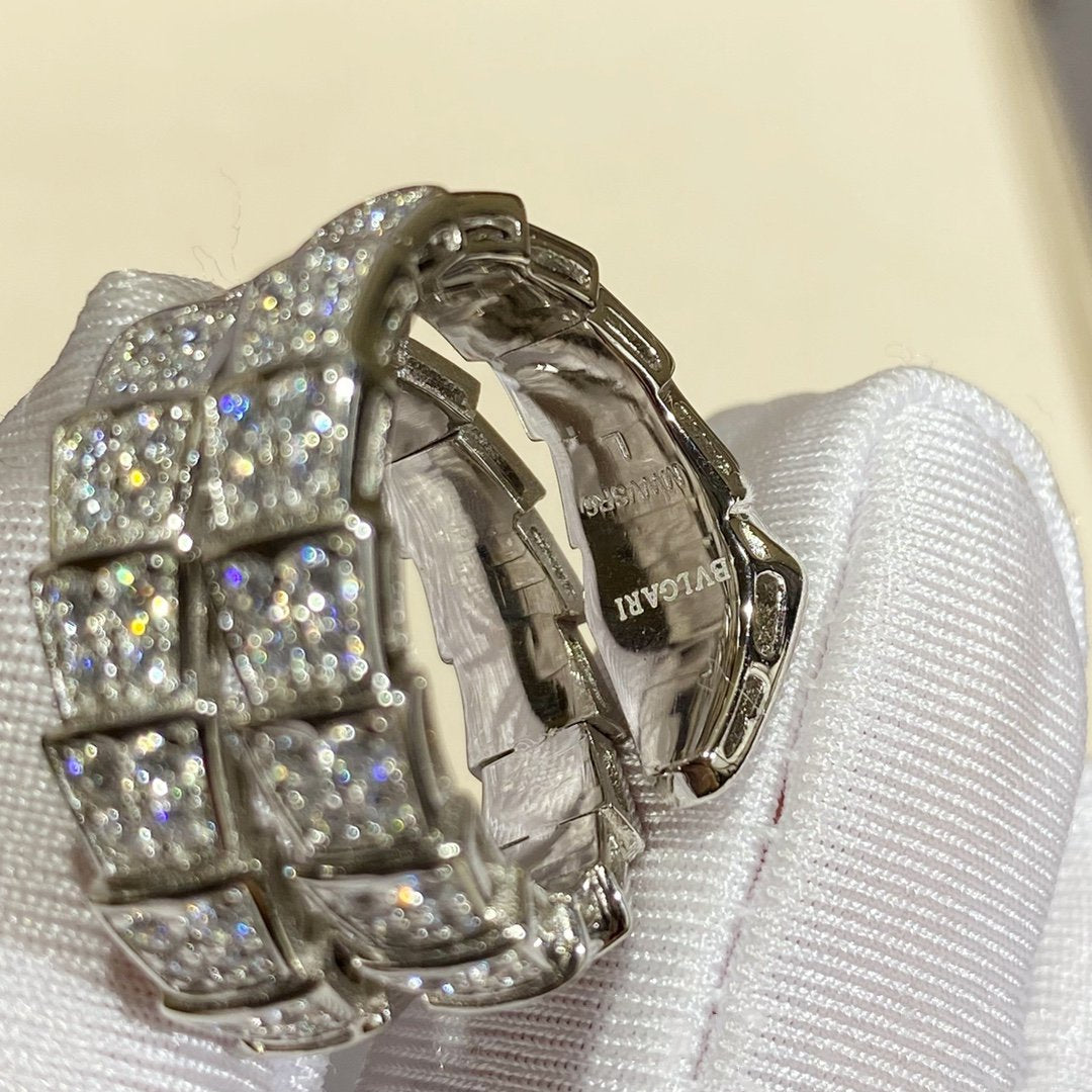 [✨Rose💎]BAGUE DOUBLE SERPENTI ARGENT PAVÉ DIAMANTS